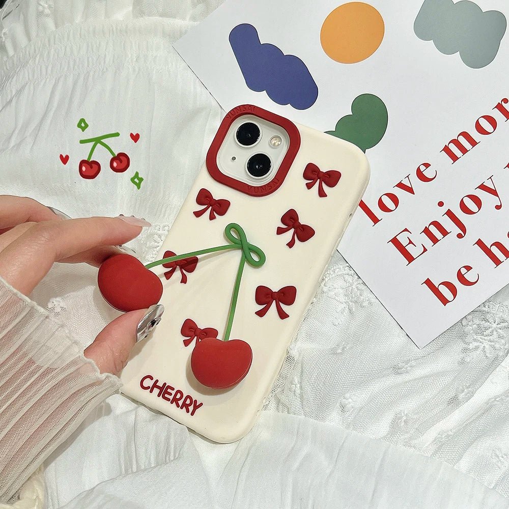 3D Bow Cherry Pendant iPhone Case - MINISO Shockproof Silicone Soft Cover - AKM CASE|iPhone Case & Accesories Worldwide
