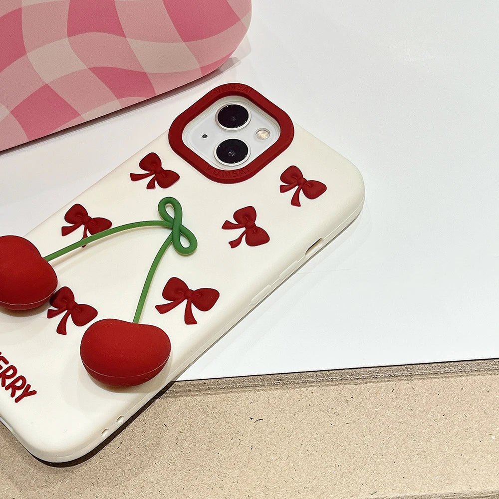 3D Bow Cherry Pendant iPhone Case - MINISO Shockproof Silicone Soft Cover - AKM CASE|iPhone Case & Accesories Worldwide