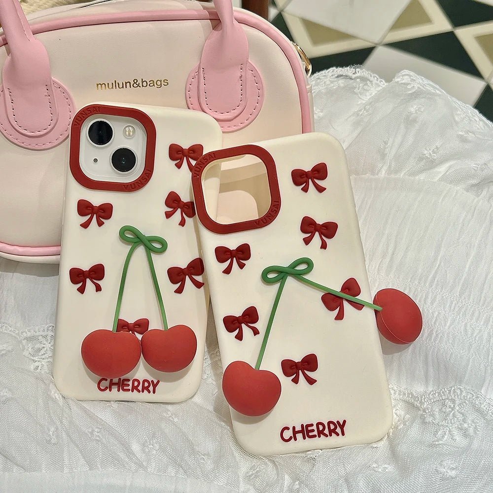 3D Bow Cherry Pendant iPhone Case - MINISO Shockproof Silicone Soft Cover - AKM CASE|iPhone Case & Accesories Worldwide