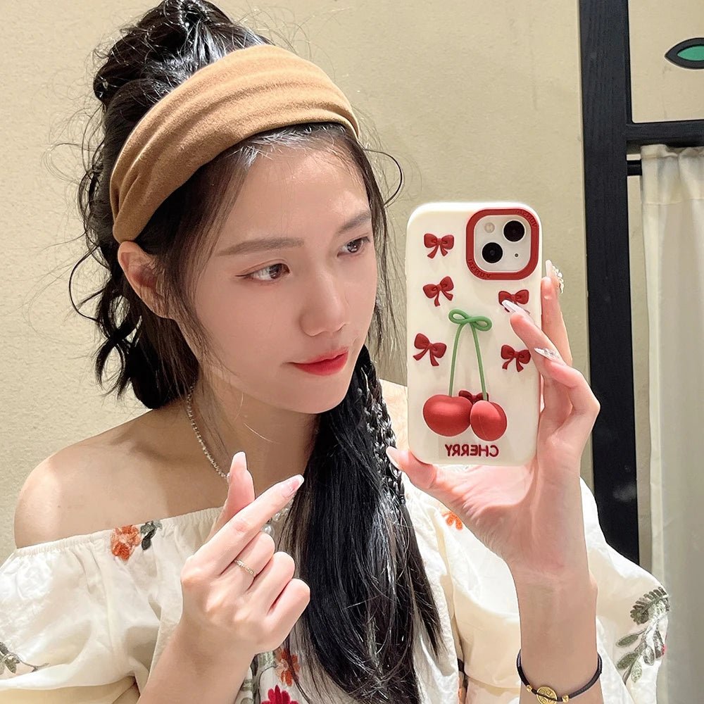 3D Bow Cherry Pendant iPhone Case - MINISO Shockproof Silicone Soft Cover - AKM CASE|iPhone Case & Accesories Worldwide