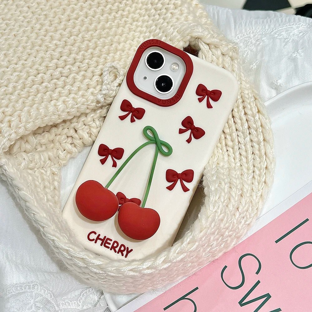 3D Bow Cherry Pendant iPhone Case - MINISO Shockproof Silicone Soft Cover - AKM CASE|iPhone Case & Accesories Worldwide