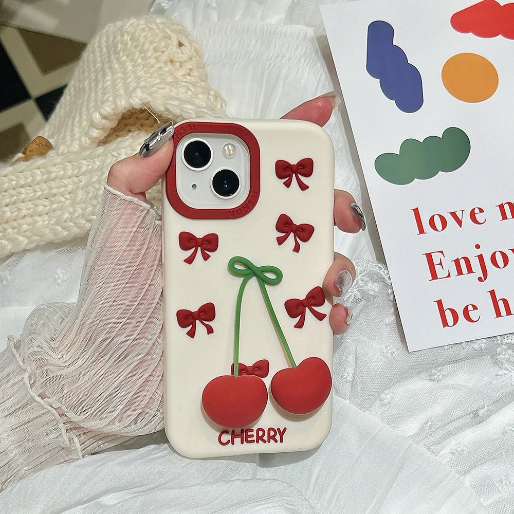 3D Bow Cherry Pendant iPhone Case - MINISO Shockproof Silicone Soft Cover - AKM CASE|iPhone Case & Accesories Worldwide
