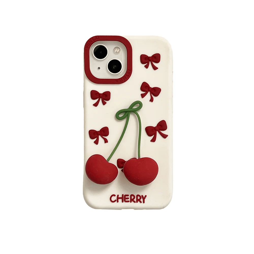 3D Bow Cherry Pendant iPhone Case - MINISO Shockproof Silicone Soft Cover - AKM CASE|iPhone Case & Accesories Worldwide