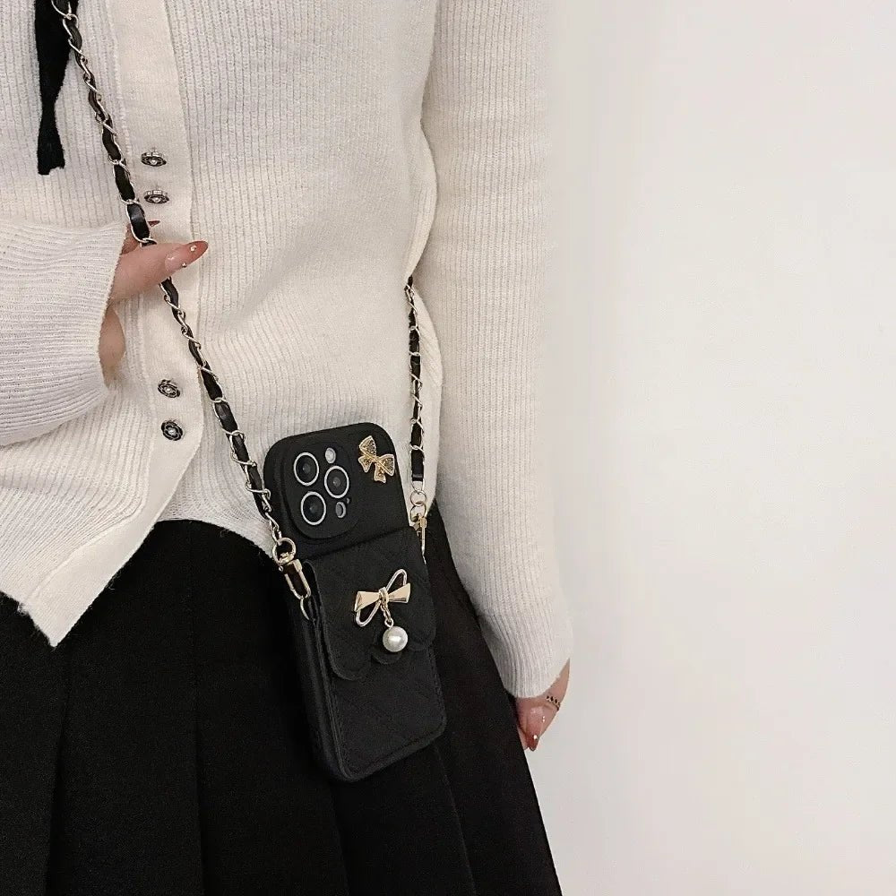 3D Bowknot Crossbody Card Holder Wallet Phone Case For iPhone 16 Pro Max 15 14 Plus 13 12 11 XS XR X 7 8 6 6S Plus SE 2020 2022 - AKM CASE|iPhone Case & Accesories Worldwide