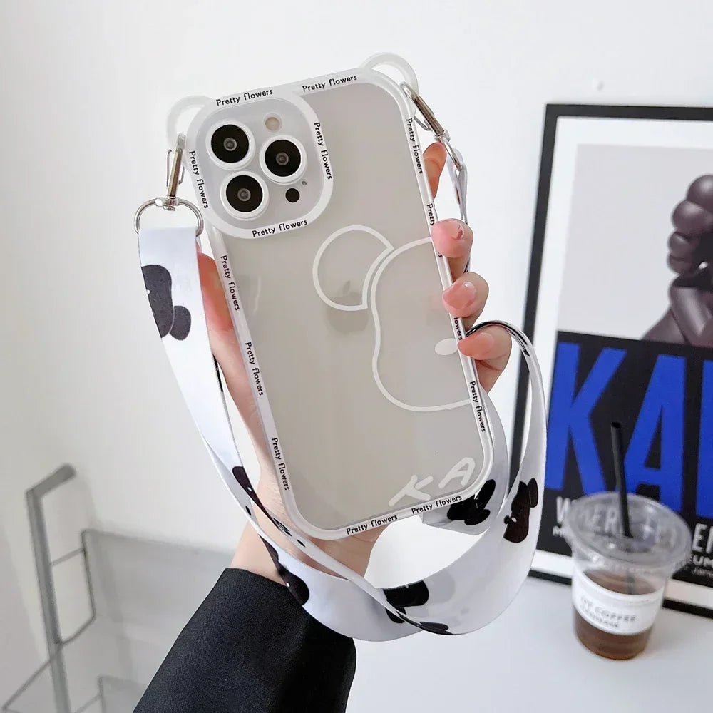 Cute Cartoon Flowers Bear Crossbody Phone Case for iPhone - AKM CASE|iPhone Case & Accesories Worldwide