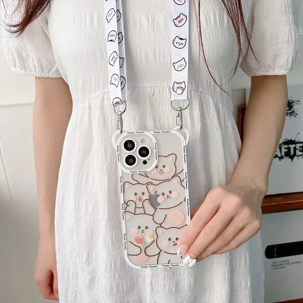 Cute Cartoon Flowers Bear Crossbody Phone Case for iPhone - AKM CASE|iPhone Case & Accesories Worldwide