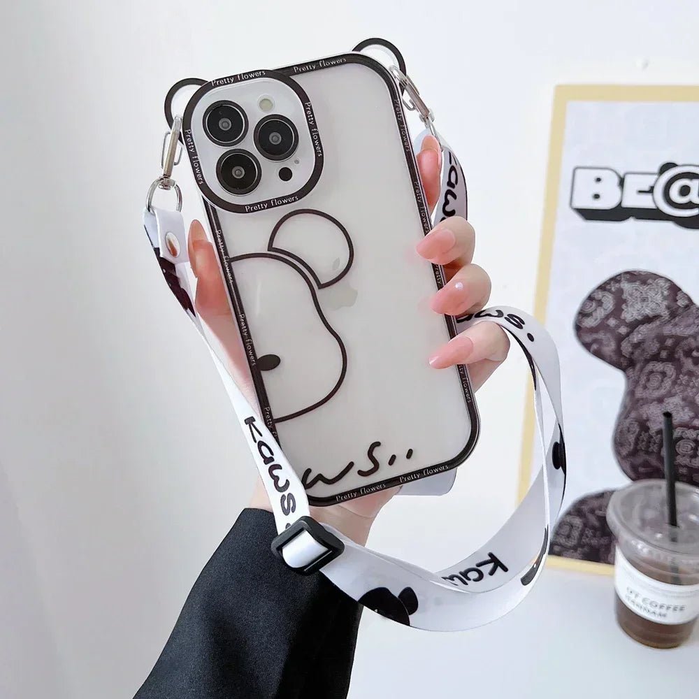 Cute Cartoon Flowers Bear Crossbody Phone Case for iPhone - AKM CASE|iPhone Case & Accesories Worldwide