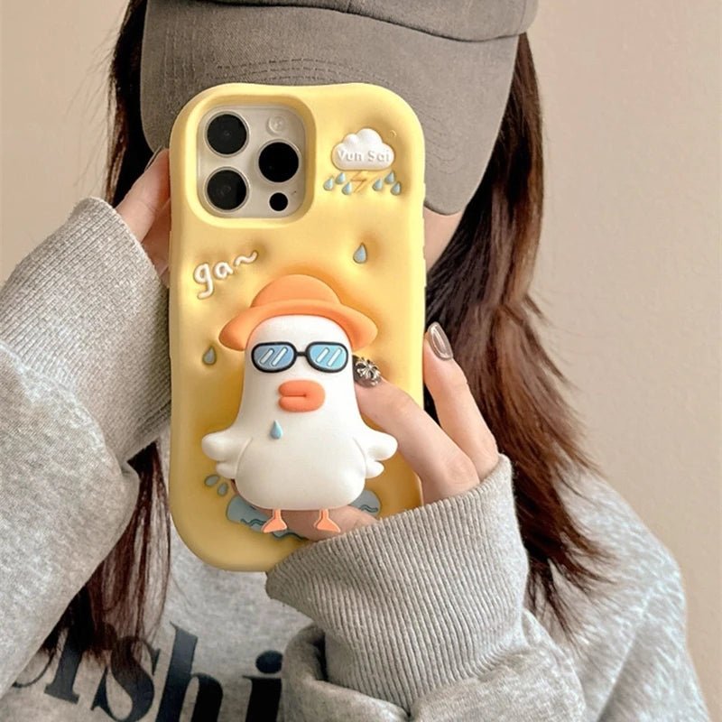Cute Cartoon Glasses Duck iPhone Case - KASONPAI Silicone Stand Holder Cover - AKM CASE|iPhone Case & Accesories Worldwide