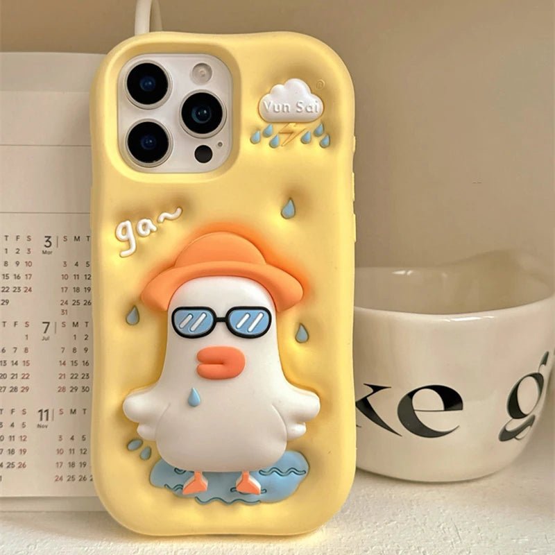 Cute Cartoon Glasses Duck iPhone Case - KASONPAI Silicone Stand Holder Cover - AKM CASE|iPhone Case & Accesories Worldwide