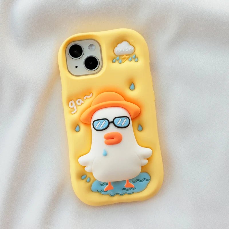 Cute Cartoon Glasses Duck iPhone Case - KASONPAI Silicone Stand Holder Cover - AKM CASE|iPhone Case & Accesories Worldwide