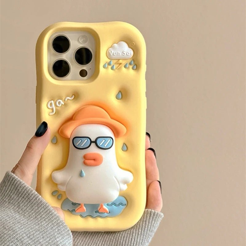 Cute Cartoon Glasses Duck iPhone Case - KASONPAI Silicone Stand Holder Cover - AKM CASE|iPhone Case & Accesories Worldwide