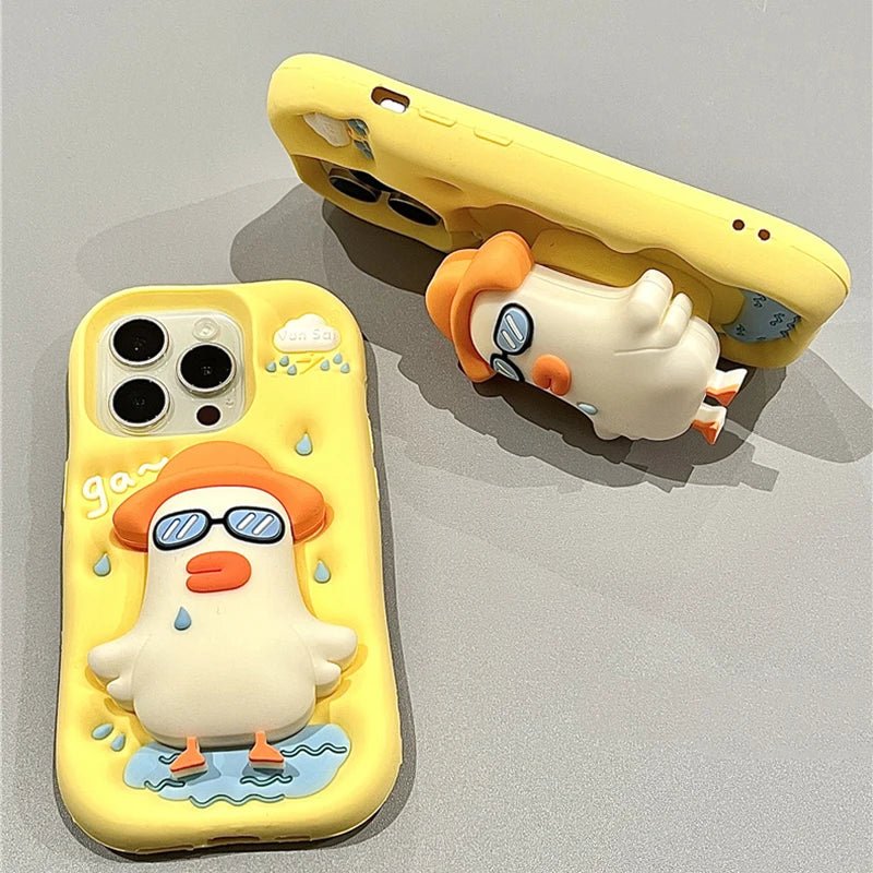 Cute Cartoon Glasses Duck iPhone Case - KASONPAI Silicone Stand Holder Cover - AKM CASE|iPhone Case & Accesories Worldwide