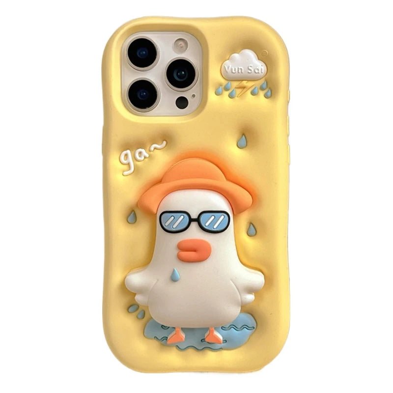 Cute Cartoon Glasses Duck iPhone Case - KASONPAI Silicone Stand Holder Cover - AKM CASE|iPhone Case & Accesories Worldwide
