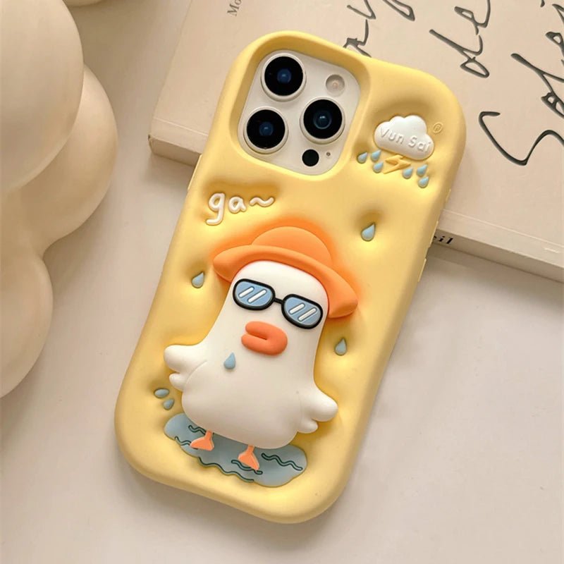 Cute Cartoon Glasses Duck iPhone Case - KASONPAI Silicone Stand Holder Cover - AKM CASE|iPhone Case & Accesories Worldwide