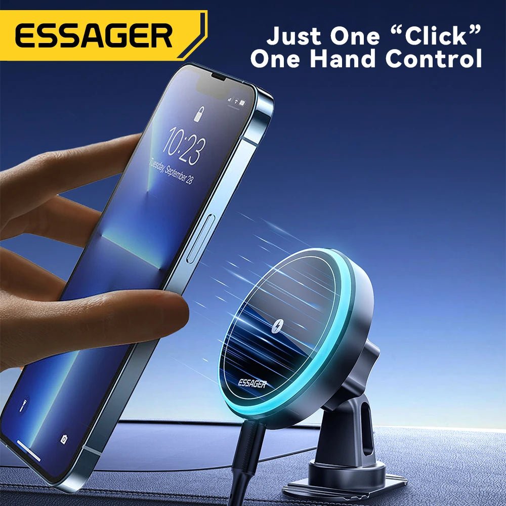 Essager Magnetic Car Phone Holder 15W Wireless Charger Stand Car Mount Charger for Magsafe LED Light - AKM CASE|iPhone Case & Accesories Worldwide