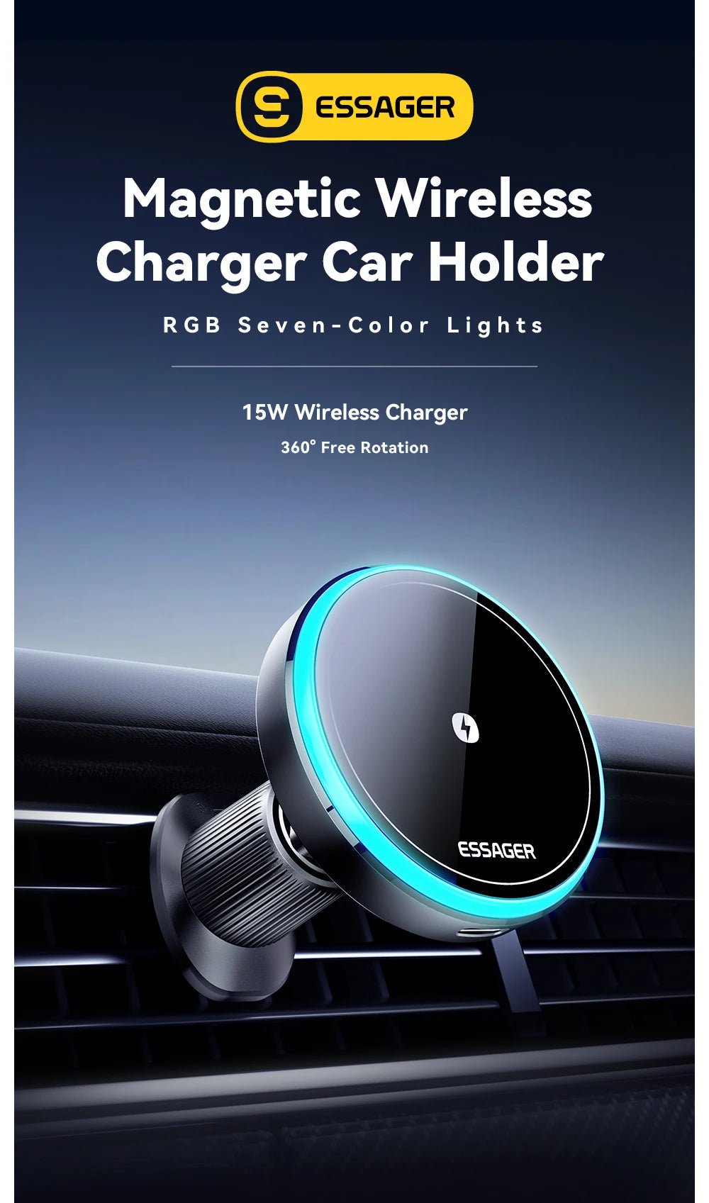 Essager Magnetic Car Phone Holder 15W Wireless Charger Stand Car Mount Charger for Magsafe LED Light - AKM CASE|iPhone Case & Accesories Worldwide