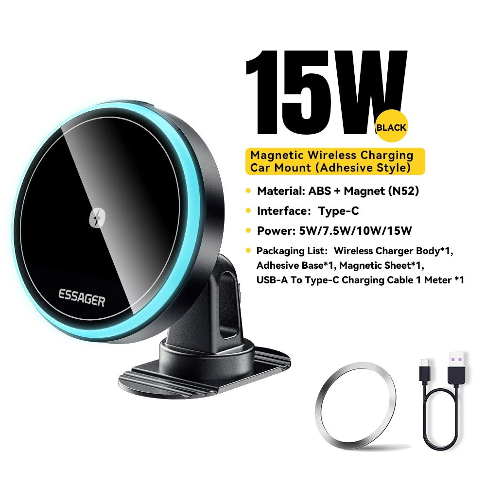 Essager Magnetic Car Phone Holder 15W Wireless Charger Stand Car Mount Charger for Magsafe LED Light - AKM CASE|iPhone Case & Accesories Worldwide