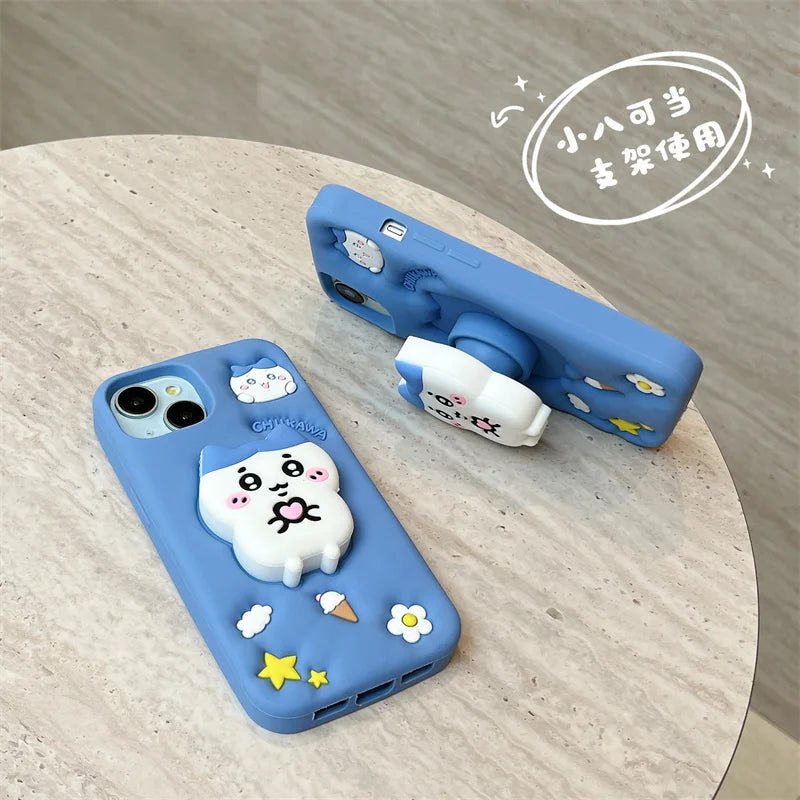Hachiware Chiikawa Three - Dimensional Cute Cartoon All - in - one Bracket Full - in Silicone Soft Case - AKM CASE|iPhone Case & Accesories Worldwide