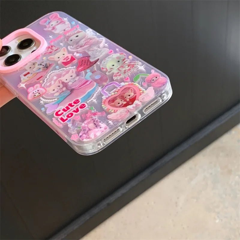 Luxury Laser Rainbow Cute Cat Cartoon Phone Case for iPhone 12 - 16 Pro Max with Lanyard - MINISO - AKM CASE|iPhone Case & Accesories Worldwide