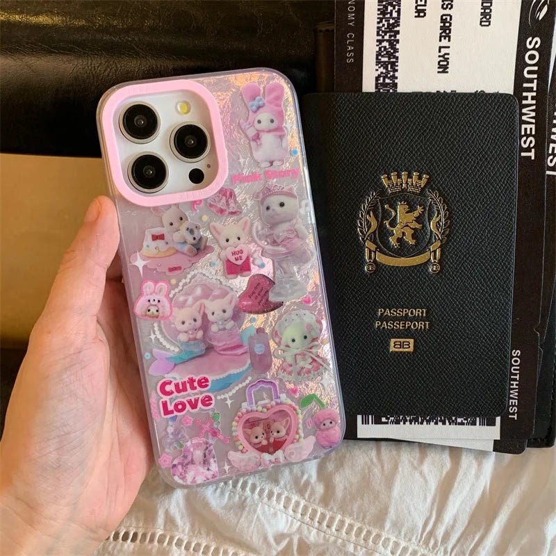 Luxury Laser Rainbow Cute Cat Cartoon Phone Case for iPhone 12 - 16 Pro Max with Lanyard - MINISO - AKM CASE|iPhone Case & Accesories Worldwide
