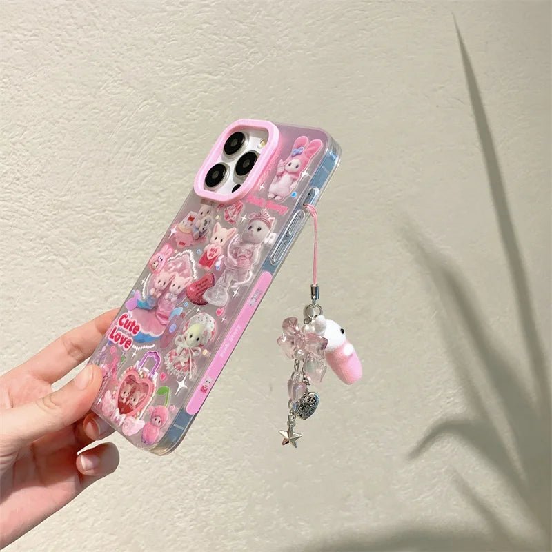 Luxury Laser Rainbow Cute Cat Cartoon Phone Case for iPhone 12 - 16 Pro Max with Lanyard - MINISO - AKM CASE|iPhone Case & Accesories Worldwide