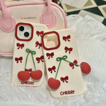 3D Bow Cherry Pendant iPhone Case - MINISO Shockproof Silicone Soft Cover - AKM CASE｜iPhone Case & Accesories Worldwide