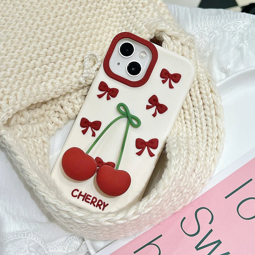 3D Bow Cherry Pendant iPhone Case - MINISO Shockproof Silicone Soft Cover - AKM CASE｜iPhone Case & Accesories Worldwide