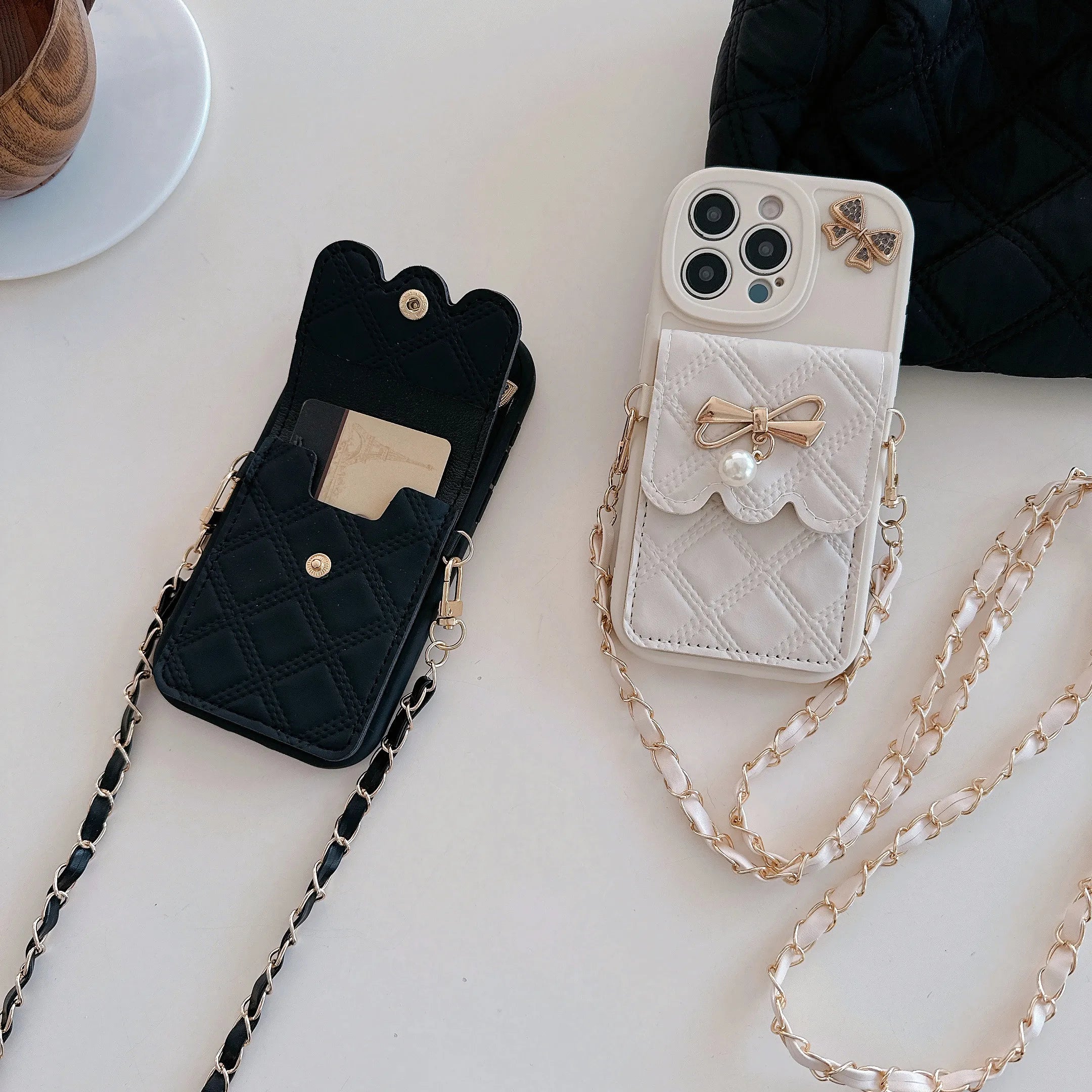 3D Bowknot Crossbody Card Holder Wallet Phone Case For iPhone 16 Pro Max 15 14 Plus 13 12 11 XS XR X 7 8 6 6S Plus SE 2020 2022 - AKM CASE｜iPhone Case & Accesories Worldwide