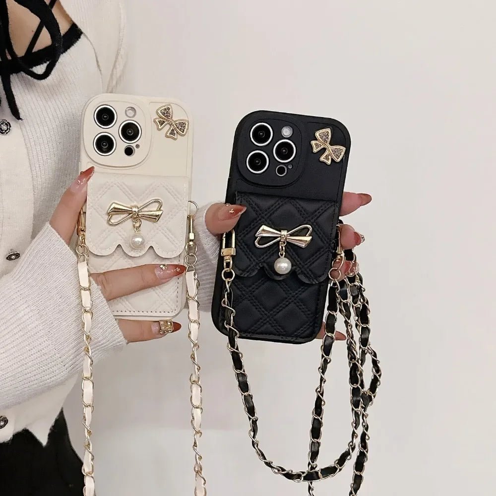 3D Bowknot Crossbody Card Holder Wallet Phone Case For iPhone 16 Pro Max 15 14 Plus 13 12 11 XS XR X 7 8 6 6S Plus SE 2020 2022 - AKM CASE｜iPhone Case & Accesories Worldwide