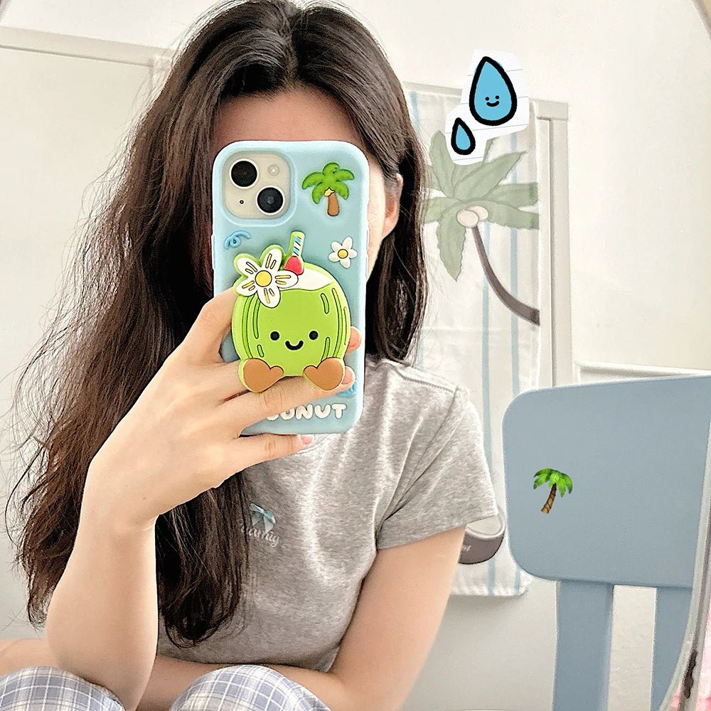 3D Cartoon Coconut Stitch Pink Soft Silicone iPhone Case with Stand Holder - AKM CASE｜iPhone Case & Accesories Worldwide