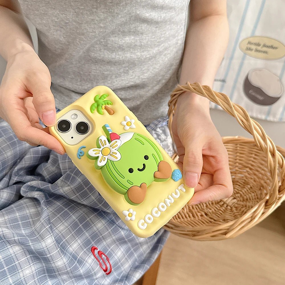 3D Cartoon Coconut Stitch Pink Soft Silicone iPhone Case with Stand Holder - AKM CASE｜iPhone Case & Accesories Worldwide