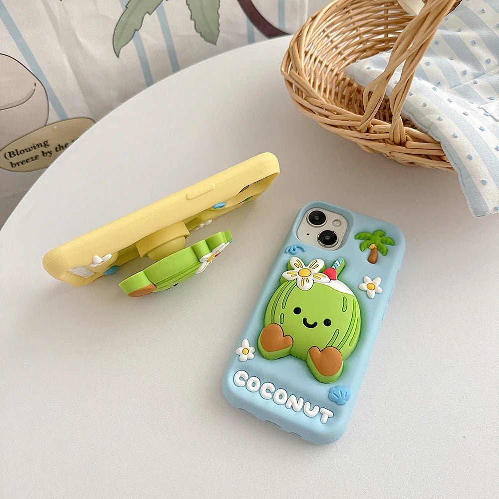 3D Cartoon Coconut Stitch Pink Soft Silicone iPhone Case with Stand Holder - AKM CASE｜iPhone Case & Accesories Worldwide