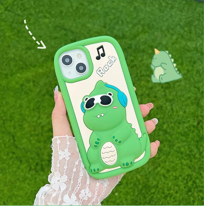 3D Cartoon Sunglasses Dinosaur Soft Silicone iPhone Case with Holder - AKM CASE｜iPhone Case & Accesories Worldwide