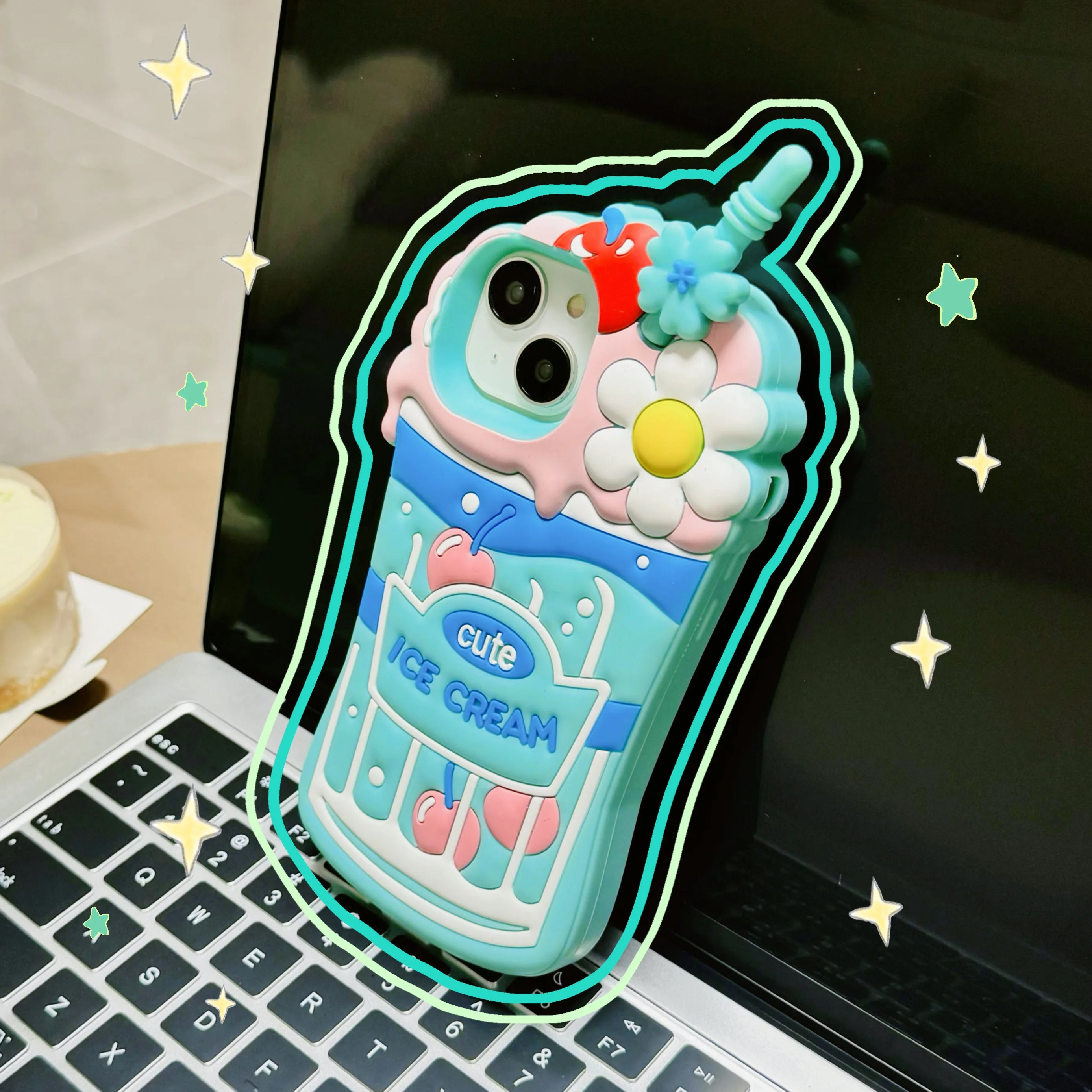 3D Cute Cherry Ice Cream Silicone Case for iPhone 11 - 15 Pro Max - AKM CASE｜iPhone Case & Accesories Worldwide