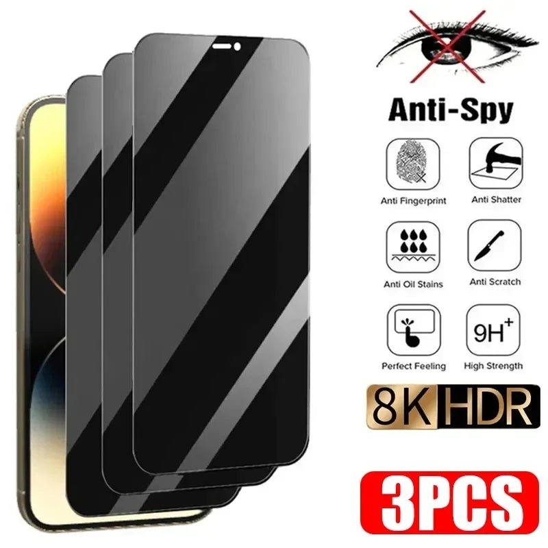 3Pcs Privacy Screen Protector Anti - spy Protective Glass For iPhone - AKM CASE｜iPhone Case & Accesories Worldwide