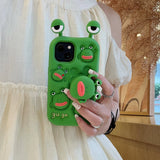 Cute 3D Cartoon Frog Bracket Soft Silicone iPhone Case with Stand Holder