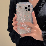 Cute 3D Flower Wrist Phone Chain Soft Phone Case Pink Flower Clear Lens Protective Cover