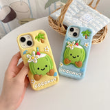 3D Cartoon Coconut Stitch Pink Soft Silicone iPhone Case with Stand Holder