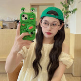 Cute 3D Cartoon Frog Bracket Soft Silicone iPhone Case with Stand Holder