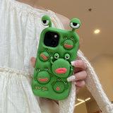 Cute 3D Cartoon Frog Bracket Soft Silicone iPhone Case with Stand Holder