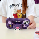 Kawaii 3D Hello Kitty & Kuromi Soft Silicone iPhone Case with Stand Holder & Lanyard