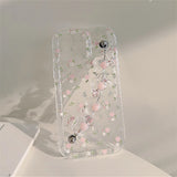 Cute 3D Flower Wrist Phone Chain Soft Phone Case Pink Flower Clear Lens Protective Cover