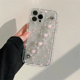 Cute 3D Flower Wrist Phone Chain Soft Phone Case Pink Flower Clear Lens Protective Cover