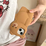 Cute 3D Bear Silicone Case for iPhone 12-16 Pro Max – Fun & Protective