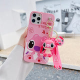 The cartoon Stitch phone case is equipped with a beautiful pendant