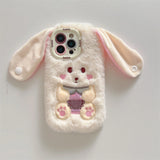 Cute Long Ears Bunny Plush Phone Case Cartoon 3D Rabbit Phone Accessories