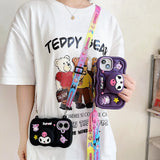 Kawaii 3D Hello Kitty & Kuromi Soft Silicone iPhone Case with Stand Holder & Lanyard