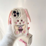 Cute Long Ears Bunny Plush Phone Case Cartoon 3D Rabbit Phone Accessories