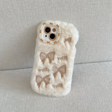 Cute Embroidered Bow Plush Phone Case for Girls