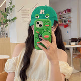 Cute 3D Cartoon Frog Bracket Soft Silicone iPhone Case with Stand Holder